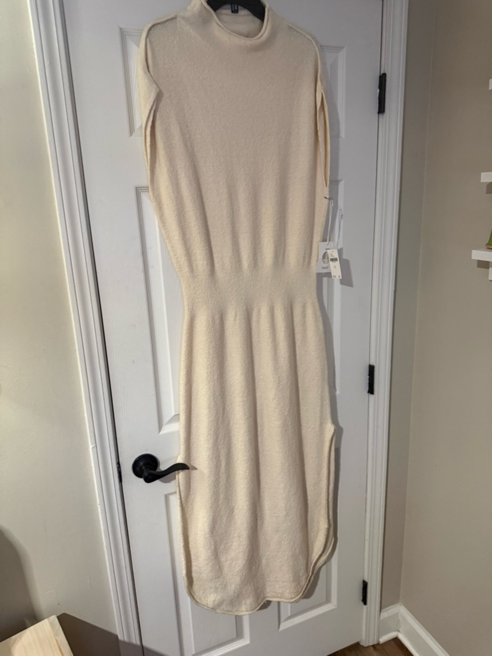 Anthropologie Cream High-Neck Midi Knit Dress